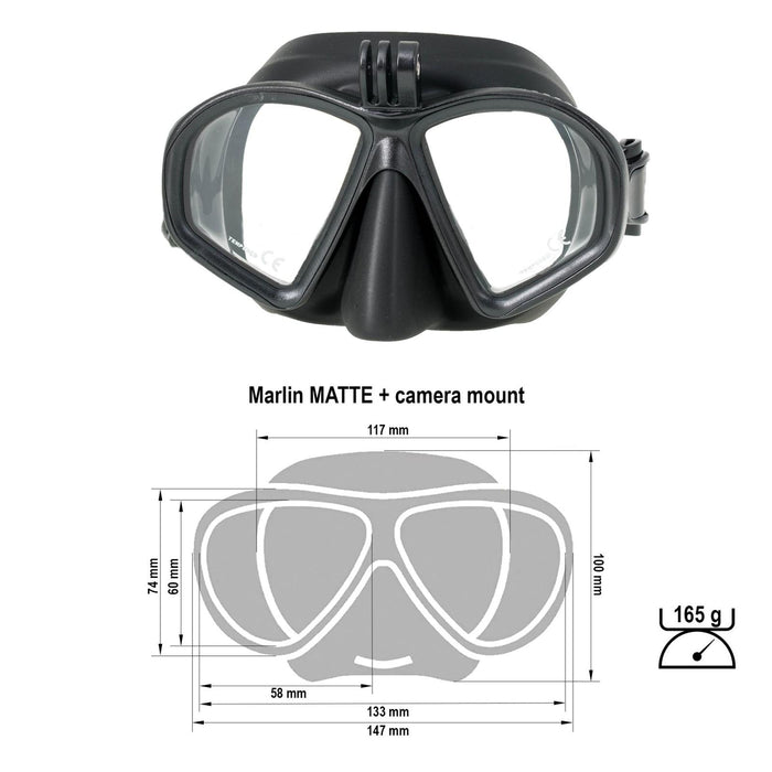 Diving Mask Matte Black With Camera Mount Marlin 213091