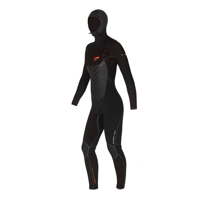 Full Wetsuit Amazone Hooded Women Chest Zip 6-4 Black-Orange Size 16-XXXL RRD 25AMHCZ64H16