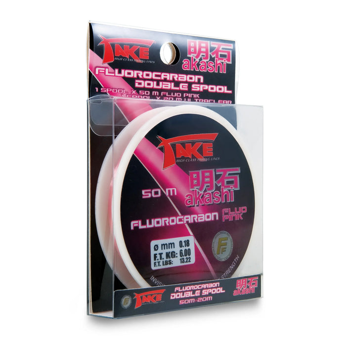 Fishing Line Fishing Ferrari Take Akashi Fluorocarbon Double Spool 50m Pink+20m Clear