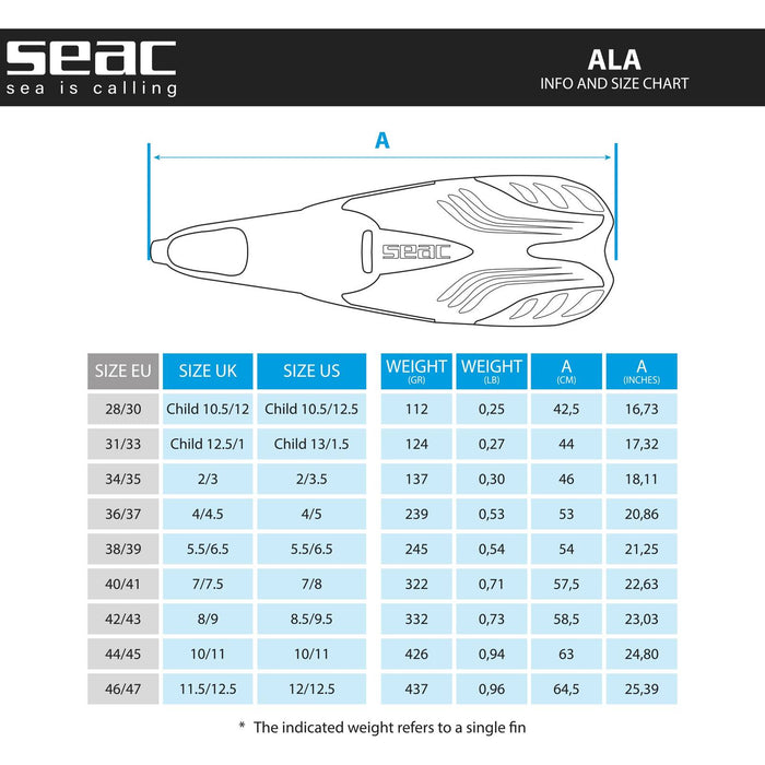 Snorkeling Fins Ala Blue Metal 46-47 Seac 71-33BM-46-47