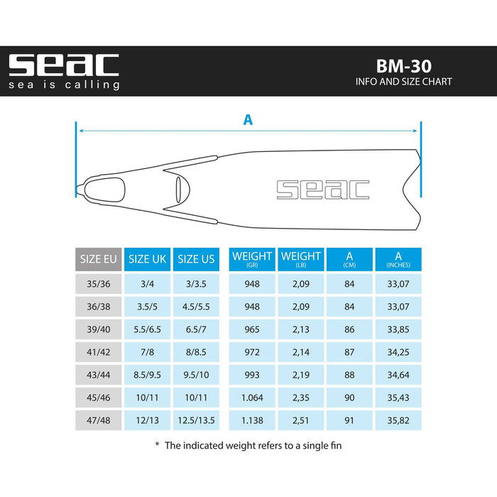 Freediving and Spearfishing Fins Bm30 Black-Blue 39-40 Seac 71-56N-39-40