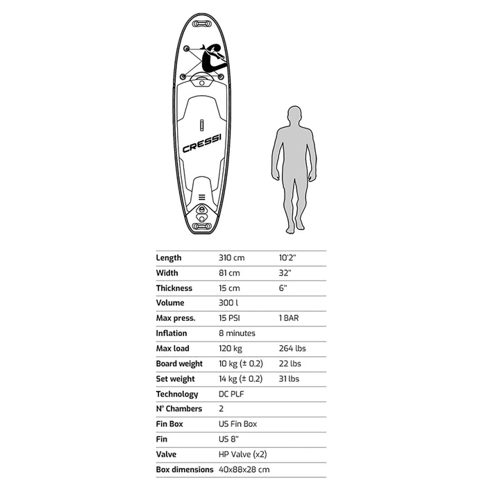 Inflatable Paddle Board Set Cressi Fluid