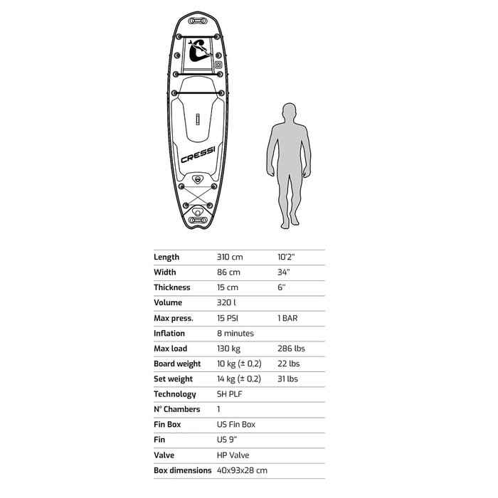 Inflatable Paddle Board Set Cressi Tiger Shark