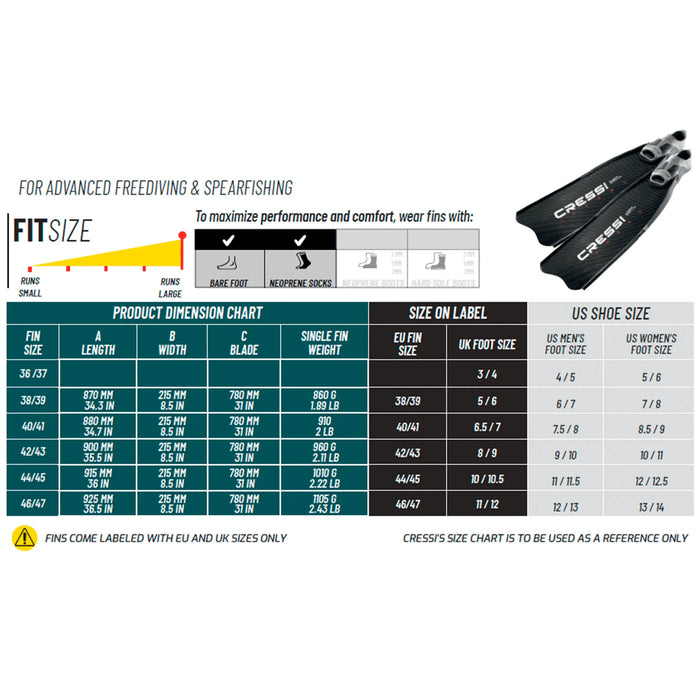 Aletas para Apnea Gara Turbo Sprint Negro Cressi