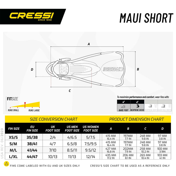 Snorkeling and Swimming Fins Maui Short Cressi