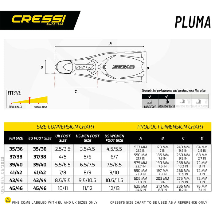 Snorkeling and Swimming Fins Pluma Blue Cressi